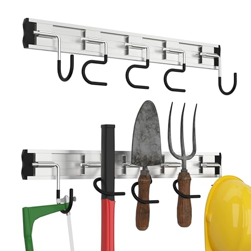 69'' Aluminum Alloy Garden Tool Organizer Wall Mount Garage Organizers and Storage with Hooks Tool Hangers for Shed Hooks for Shovel (69 in - Black / 69 Inch)