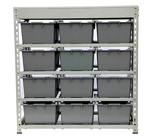 Bin Rack Boltless Steel Storage System Organizer w (4 Tiers - 12 Bins)