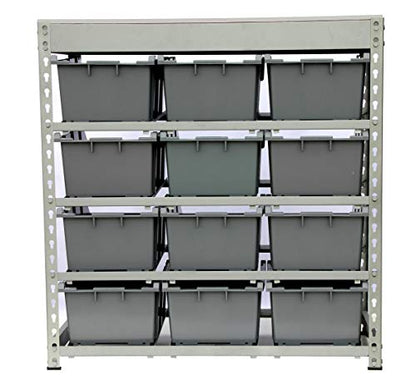 Bin Rack Boltless Steel Storage System Organizer w (4 Tiers - 12 Bins)