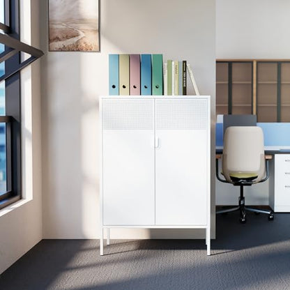 2 Mesh Door Metal Storage Cabinet with Adjustable Shelves (White / 47''H)