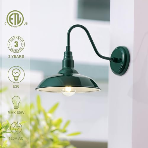 10‘’ Dome Outdoor Gooseneck Barn Light Fixture with Wall Mount (Green / 10" Dome)