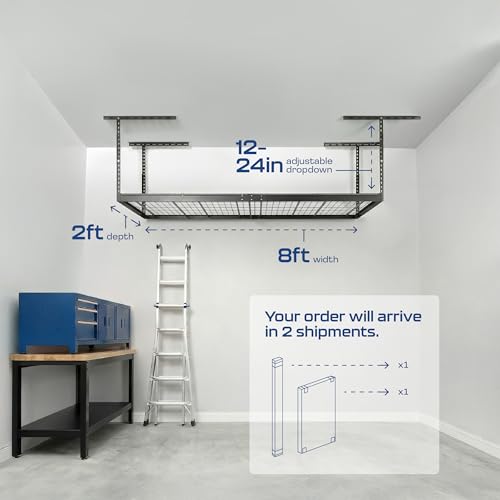 MonsterRax 2x8 Overhead Garage Storage Rack (Hammertone / 12"-21")