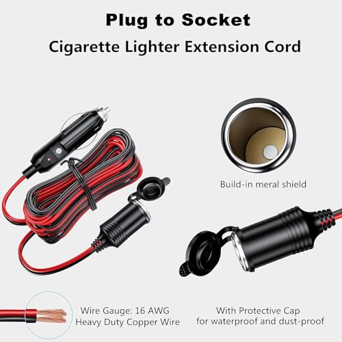 12 24V 4.9FT 16AWG Car Cigarette Lighter Extension Cord (4.9 ft)