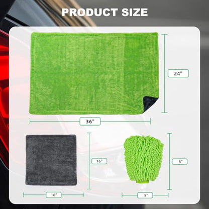 3 Pack Car Microfiber Towels with Car Wash Mitt