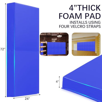 60" 72" High Gym Wall Padding 2" Thick Foam Basketball Court Wall Mount Protector for Garage Taekwondo Babyroom (BLUE / 72" x 24" x 4")