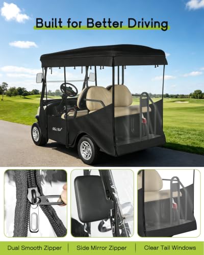 Golf Cart Enclosure 4 Passenger for Club Car Tempo Onward 88" Roof (Fit for Tempo Onward 4 Passenger Extended Roof / Black)