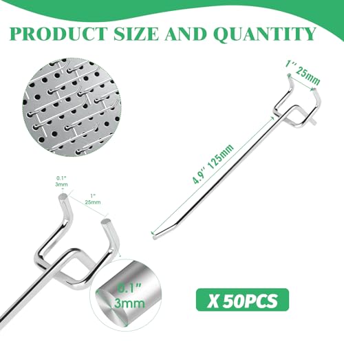 50Pcs 6" 15CM Pegboard Hooks Assortment Set (6 Inch / Silver)