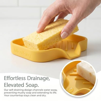 Silicone Soap Dish with Drain Spout (Yellow / S(4.9"×3.2"))