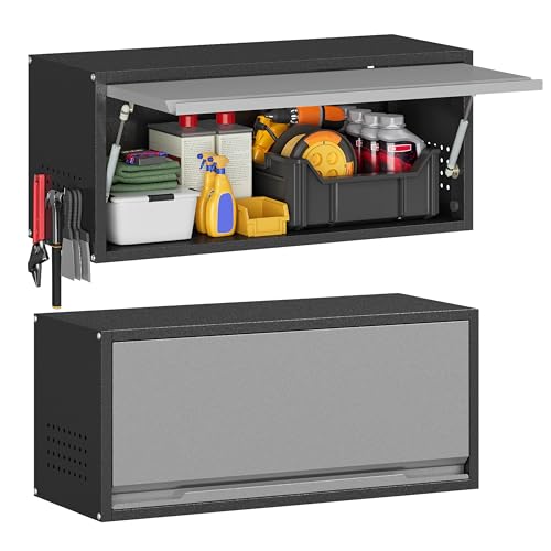 Metal Garage Wall Cabinet with Up (Black&gray / 13.8"H Wall Cabinet(1-Door))