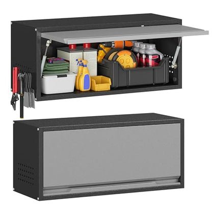 Metal Garage Wall Cabinet with Up (Black&gray / 13.8"H Wall Cabinet(1-Door))