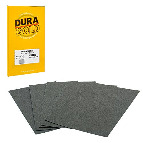 5-1/2" x 9" Wet or Dry Sandpaper Sheets, 220 Grit, Box of 25 (220-Grit)