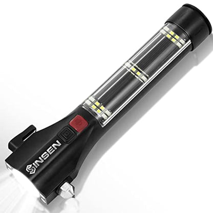 Car Safety Hammer Flashlight (Black / 7.8in)