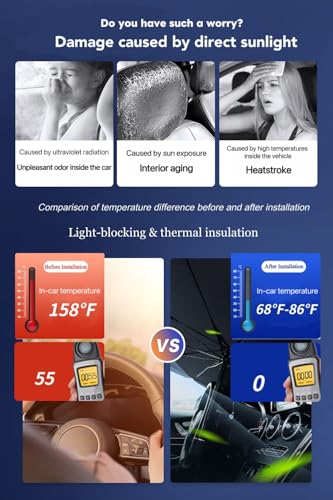 Car Windshield Sun Shade Umbrella with Pull Cord 55''×29'' (55''×29'')