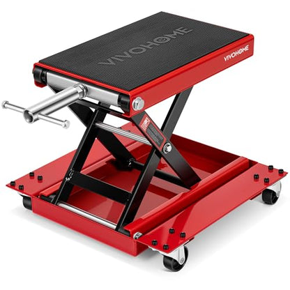 1100 Lbs Motorcycle Lift Jack with Dolly Wheel (Red + Black)