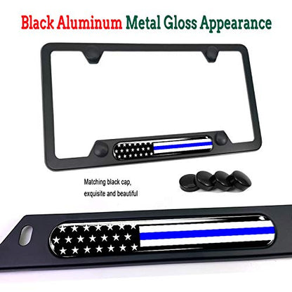 Police Thin Blue Line License Plate Frame (Thin Blue Line Insert- Black)