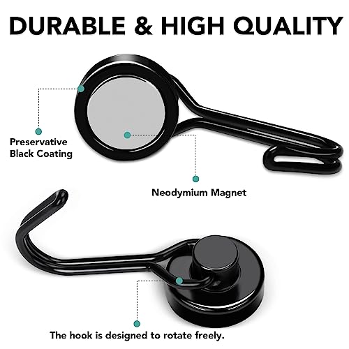 Magnetic Hooks 4 Pack 40Lbs Heavy Duty Neodymium Magnet Hook (Black / 0.78×1.89 in)