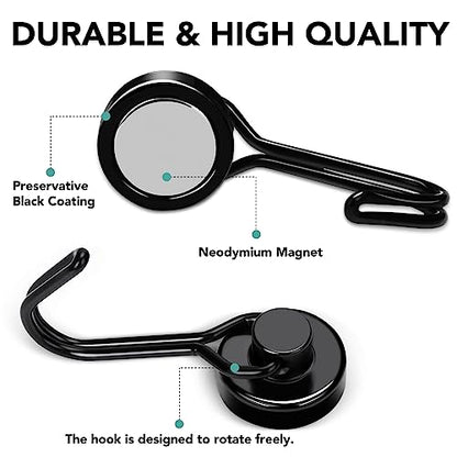 Magnetic Hooks 4 Pack 40Lbs Heavy Duty Neodymium Magnet Hook (Black / 0.78×1.89 in)