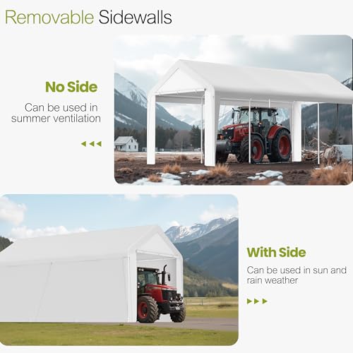 10x20 Carport Heavy Duty Portable Garage Shelter w (White / 10x20 with sidewalls)