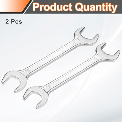 2pcs Double Open End Wrench 24mm x 27mm Metric 15 Degree Offset Angle Small Flat Head Wrench Galvanizing Open Ended Spanner for Automotive Repair Furniture Assembly (24mm x 27mm)