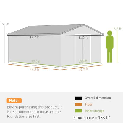 11' x 13' Outdoor Storage Shed Garden Tool Metal Shed Dark Gray (Dark Gray / 11' x 13')