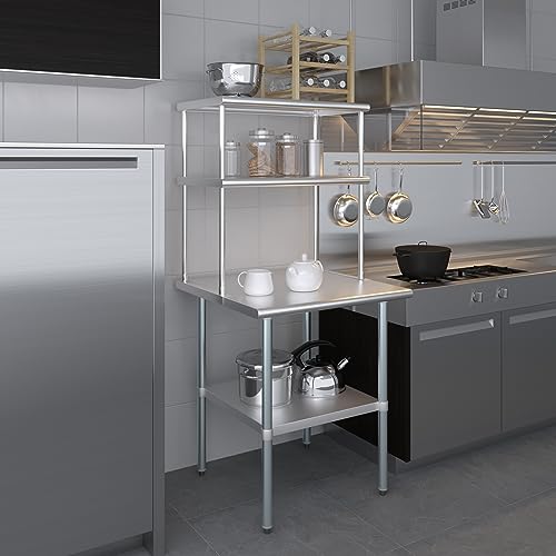 Stainless Steel Work Table Double Tier Overshelf (30" x 30" Work Table + 18" Overshelf)
