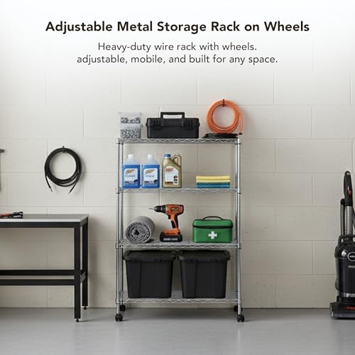 Heavy Duty 4 Tier Wire Shelving Unit Storage Rack (4 Tier - 14"W x 30"L / Chrome)