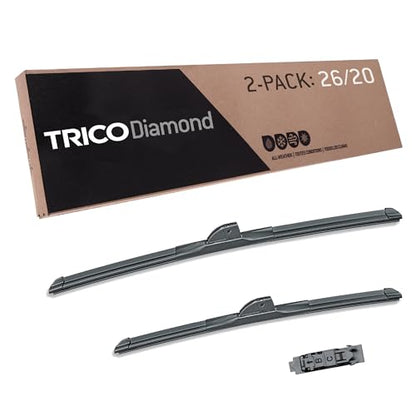Diamond 26" + 20" Super Premium Automotive Replacement Windshield Wiper Blades (26" + 20" Pair Pack / Ultimate)