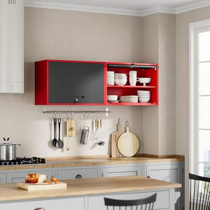 Metal Garage Wall Cabinet with Doors and Shelves (16"D x 32"W x 22"H / Red Black)