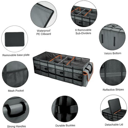 Car Trunk Organizer and Storage with Removable Leakproof Cooler Bag (Grey / Large)