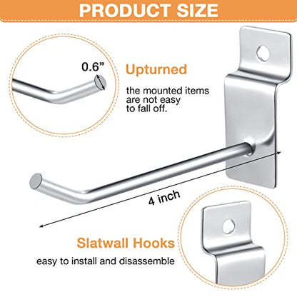 100 Pack Heavy Duty Slatwall Hooks Metal for Garage (4 Inch)