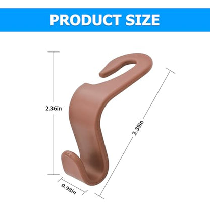 4 Pack Car Seat Headrest Hooks for Vehicle Seats (Brown)