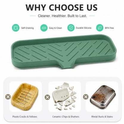 Silicone Soap Dish with Drain Spout (Green / L(12"×4"))
