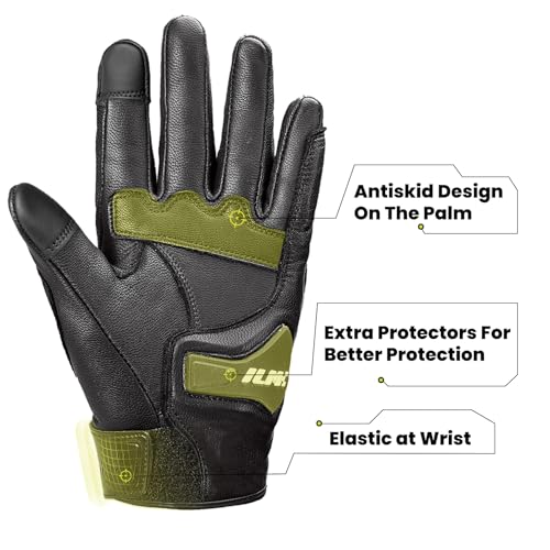 Goatskin Leather Motorcycle Motorbike Powersports Racing Gloves Touchscreen for Men and Women Model DN01 (Black Unperforated / XX-Large)