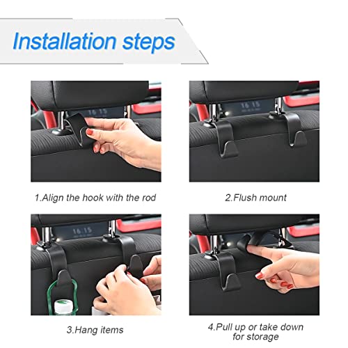4 Pack Curved Headrest Hooks for Vehicle Seats (Black2)