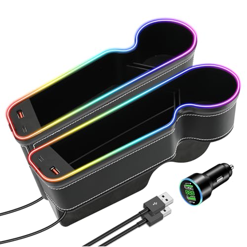 7 Colors LED Car Seat Gap Organizer with 56W Fast Charger 2 Pieces