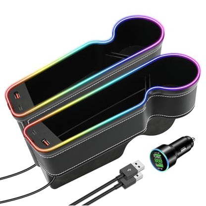 7 Colors LED Car Seat Gap Organizer with 56W Fast Charger 2 Pieces
