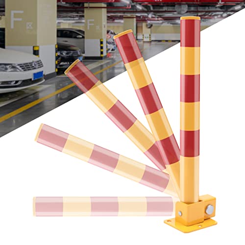Spring Parking Post Wall Mount Parking Barrier with Lock Folding Metal Parking Obstacle Piles with Warning Stripes Driveway Parking Interceptor Bollard for Parking Lot (5.1*4.3*23.6in)