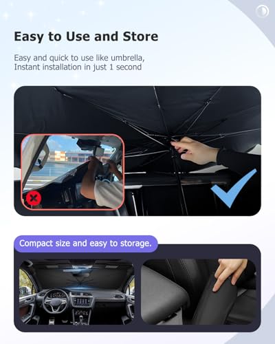 2025 Upgrade Car Windshield Sun Shade Windshield Sunshade Umbrella [Star Fabric] Protect Car from Sun Rays&Heat Damage Keeps Vehicle Cool (M2)