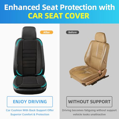 Car Seat Cushion with Back Support Pillow (Black)