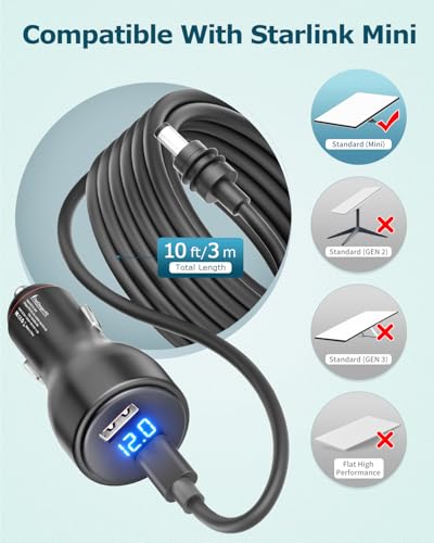 3 in 1 Starlink Mini Car Adapter 10FT 12V to 20V Cigarette Lighter Adapter (3M)
