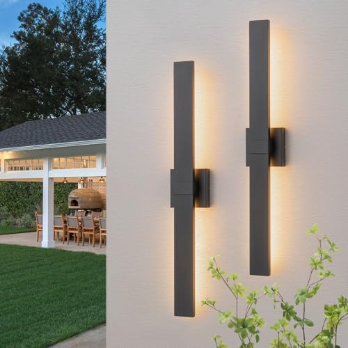 2 Packs Modern Outdoor Wall Lights 31.5" Long LED Outdoor Sconce Lights (Black / 31.5 inch-2 Pack)