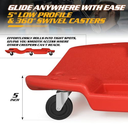 Rolling Garage Creeper with Padded Headrest (Red / 46.5")