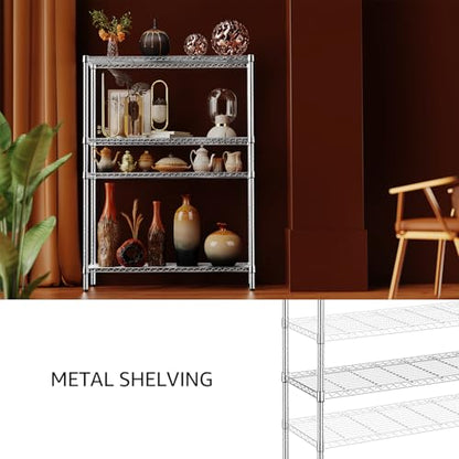 4 Tier Adjustable Heavy Duty Metal Wire Shelving Unit (4 Tier, 15.8" D x 45.8" W x 59.4" H / Chrome)