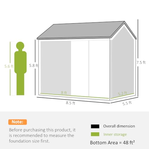 8' x 5.5' Outdoor Storage Shed Metal Garden Shed Window Gray (8' x 5.5' / Gray)