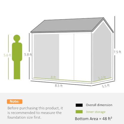 8' x 5.5' Outdoor Storage Shed Metal Garden Shed Window Gray (8' x 5.5' / Gray)
