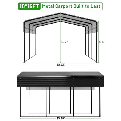 10 x 15 FT Metal Carport with Heavy Duty Galvanized Steel Roof & Durable Frame (10X15FT)