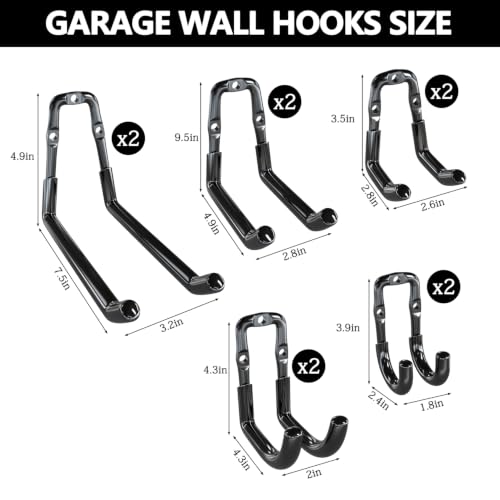 Garage Hooks Heavy Duty 10 Pack Wall Mount Storage Organizer (Black / 10)