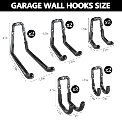 Garage Hooks Heavy Duty 10 Pack Wall Mount Storage Organizer (Black / 10)