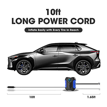 Digital Air Compressor for Car Auto Pump Portable Tire Inflator with LED Light DC 12V (Blue)