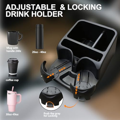 Car Center Console with Adjustable Cup Holders (Black)